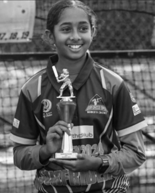 Akshara Anand, a rising star ambassador for Maiden Cricket clothing.