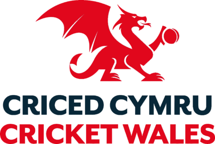 Logo of Cricket Wales with a red dragon holding a cricket ball on a white background.