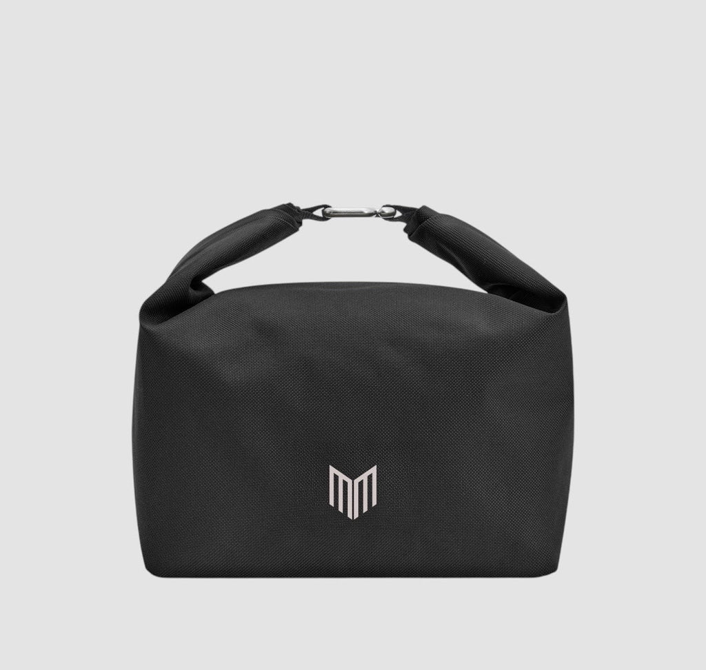 Maiden Cricket x Black+Blum black insulated lunch bag with roll-top closure and G-hook fastening