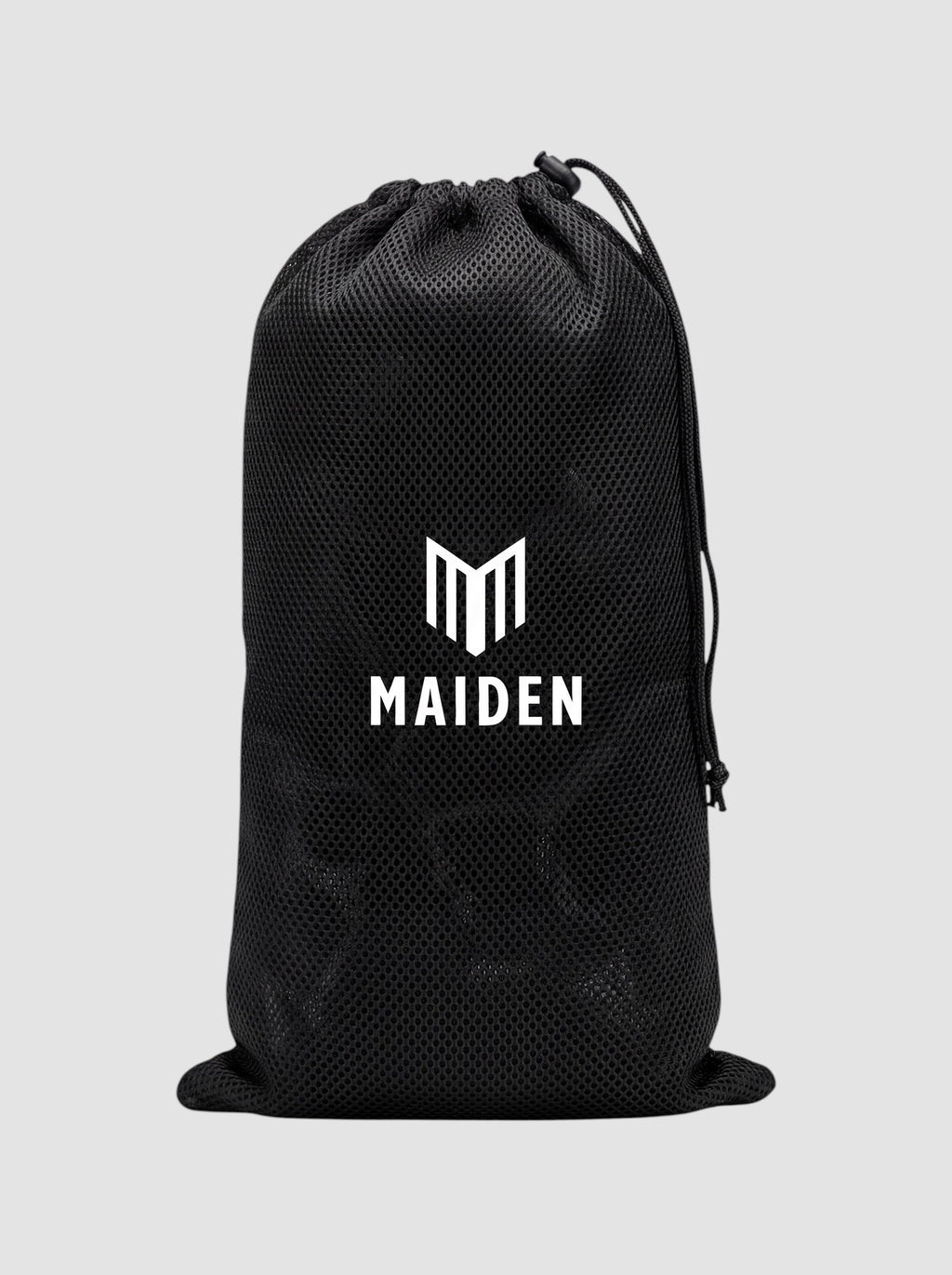 Maiden Cricket black mesh drawstring storage bag with white brand logo for cricket equipment