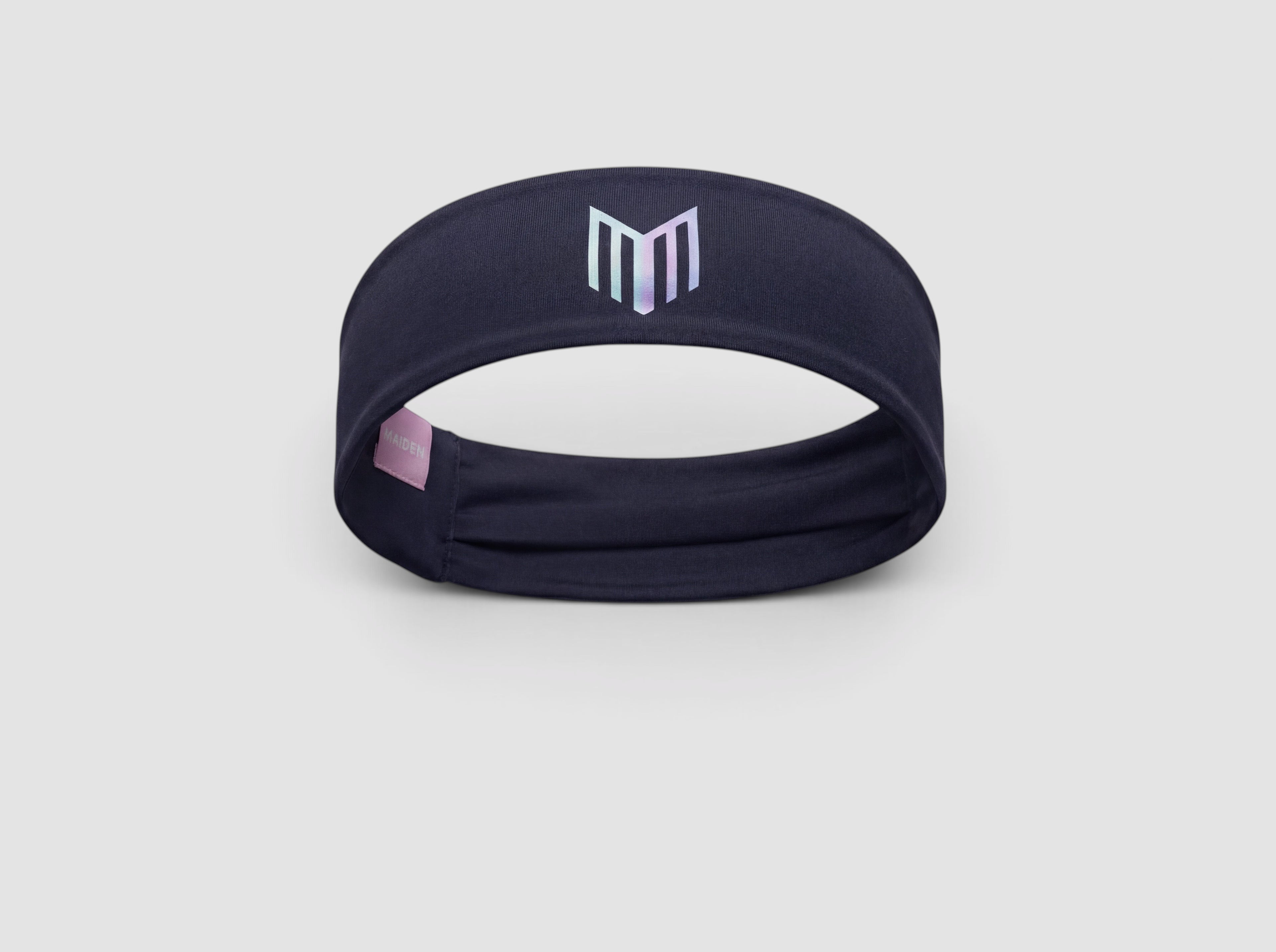 Maiden Cricket Bouncer Headband in black moisture-wicking fabric with a reflective logo for cricket players
