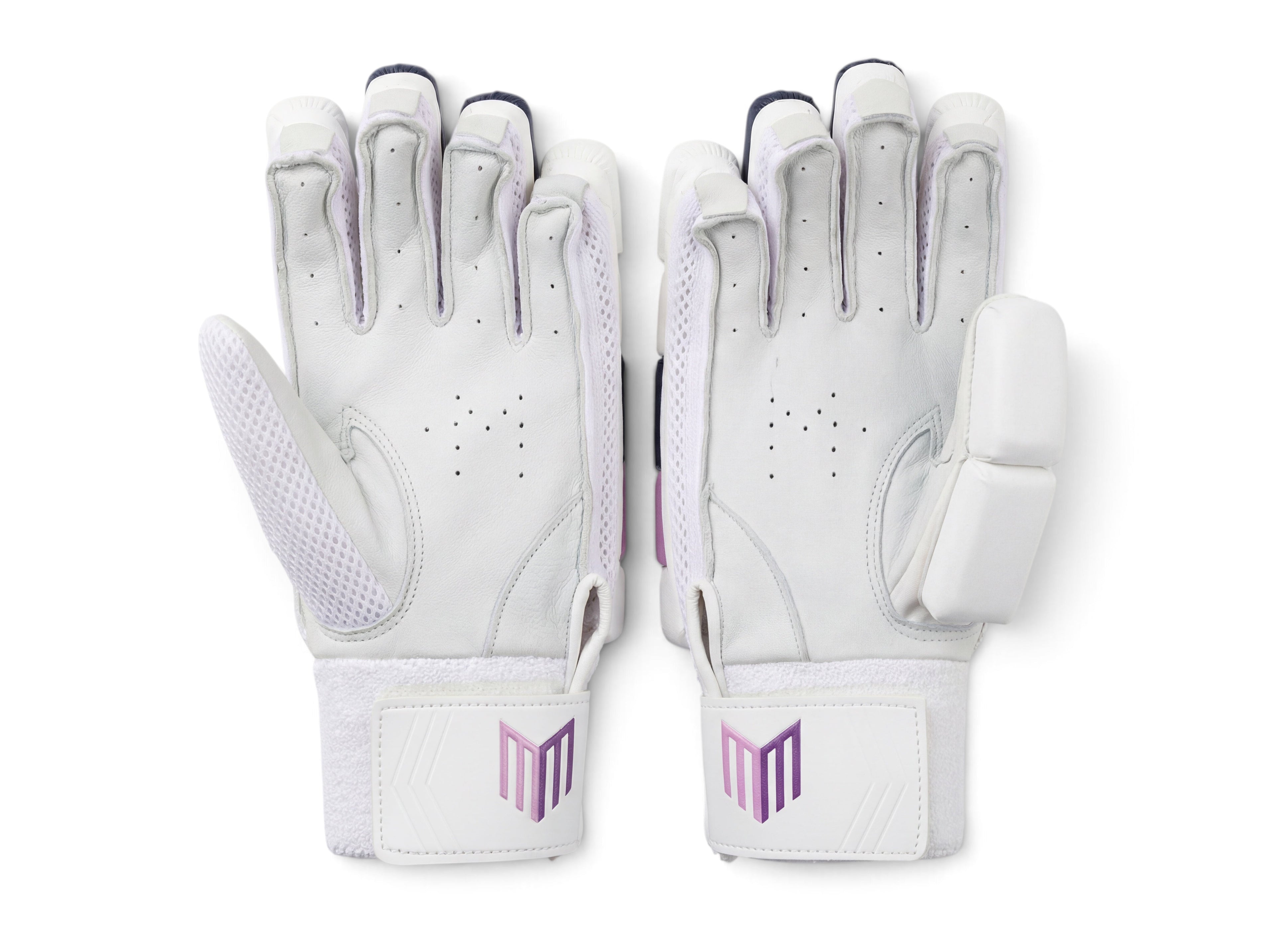 Maiden Cricket girls batting gloves featuring white sheepskin leather palms and moisture-absorbing dual sweatbands