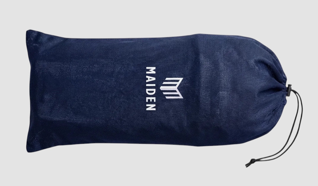 Maiden Cricket navy blue drawstring storage bag for girls' batting pads with white brand logo