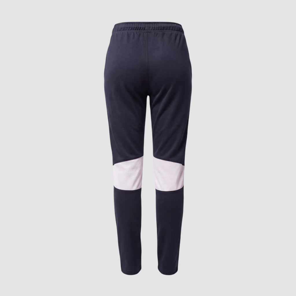 Back view of Maiden Cricket Nightwatch navy training trousers featuring light-coloured mesh knee ventilation panels.