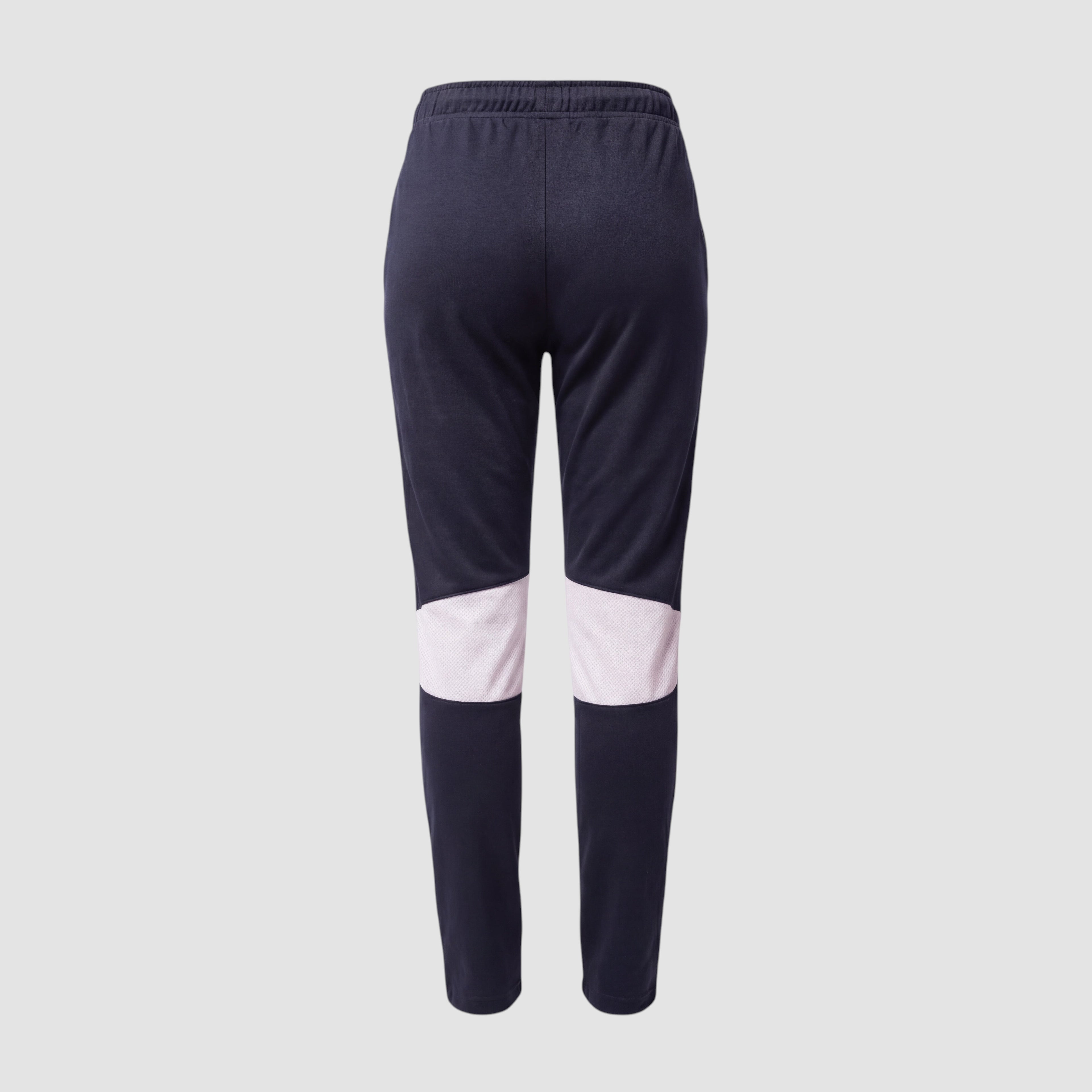 Back view of Maiden Cricket Nightwatch navy training trousers featuring light-coloured mesh knee ventilation panels.