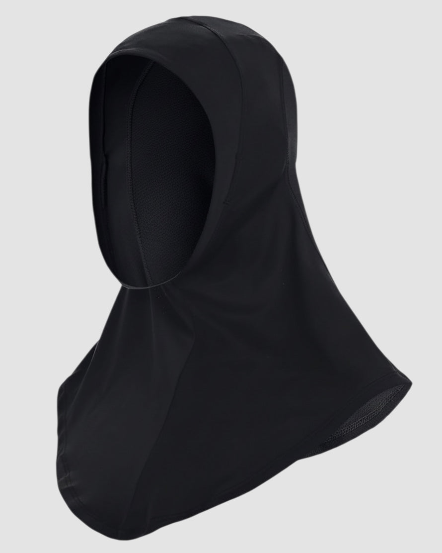 Maiden Cricket Under Armour black performance sport hijab made from lightweight moisture-wicking stretch fabric