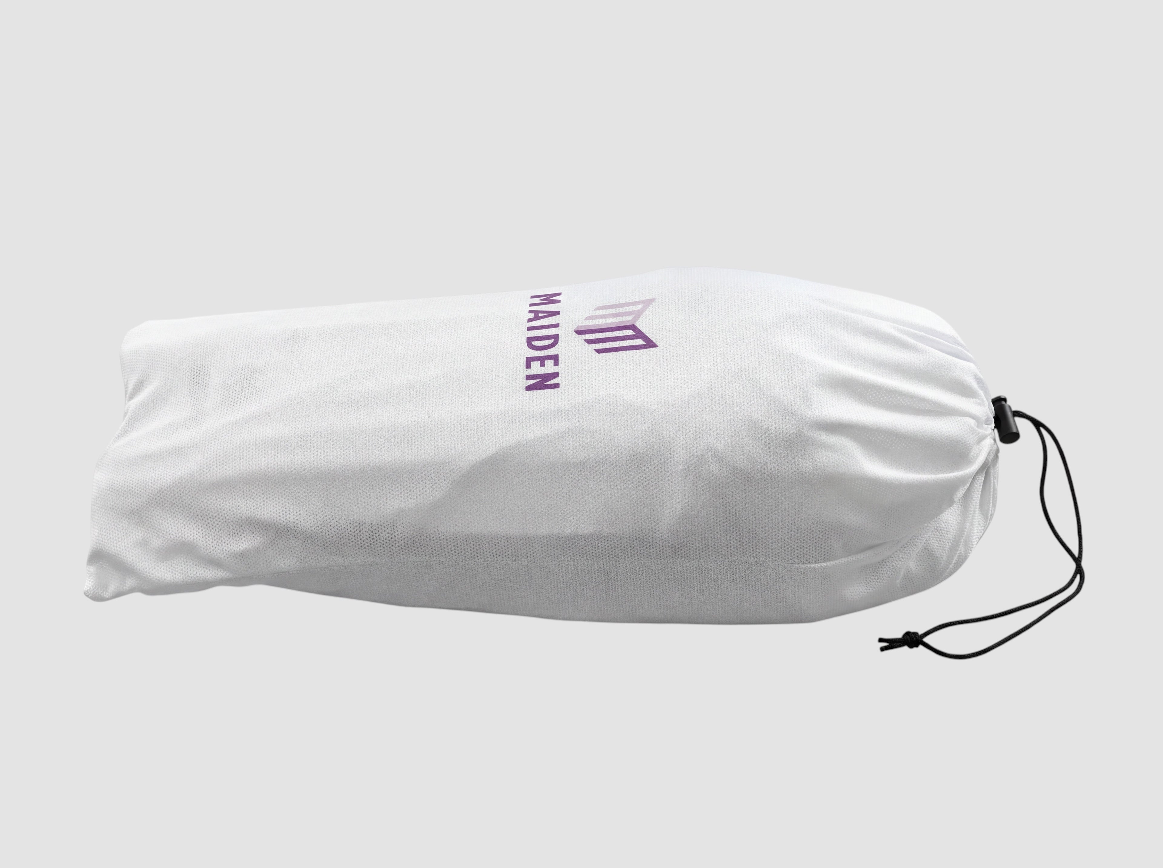 Maiden Cricket white drawstring storage bag for girls batting pads with purple brand logo