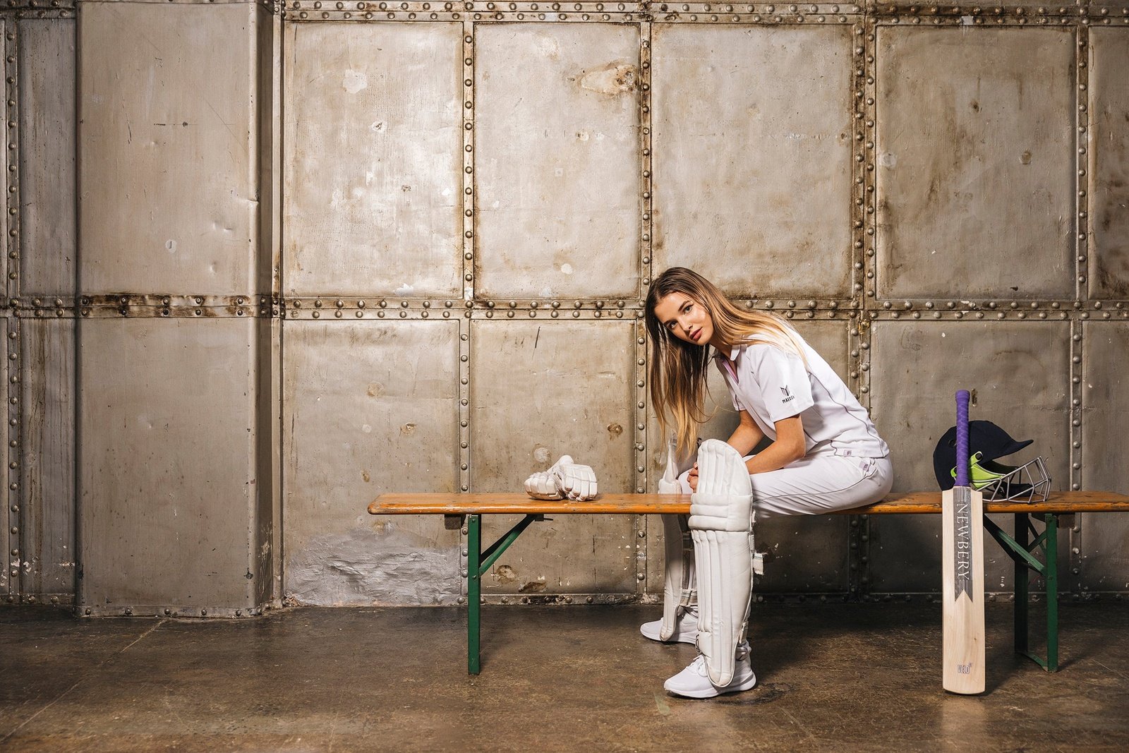 Model in Maiden women's cricket outfit, blending style and performance.